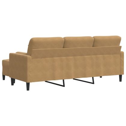 3-местен диван с табуретка, кафяв, 180 см, кадифе