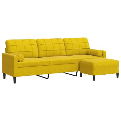 3-местен диван с табуретка, жълт, 210 см, кадифе