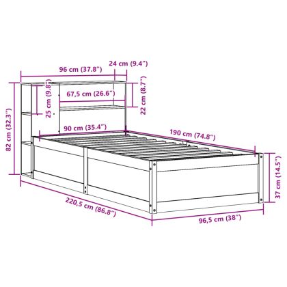 Рамка за легло без матрак, 90x190 см, масивна чамова дървесина