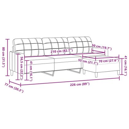 3-местен диван с табуретка, светлосив, 210 см, Плат