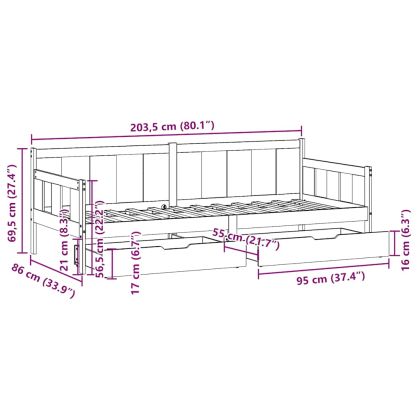 Легло с чекмеджета, без матрак, 80x200 см, масивно дърво