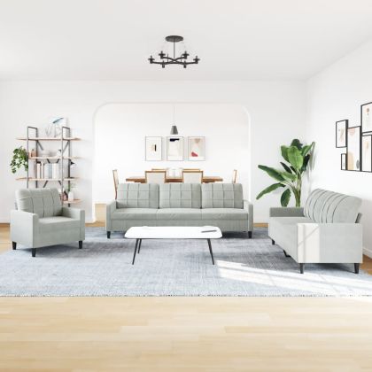 Комплект дивани от 4 части с възглавници, светлосив, кадифе