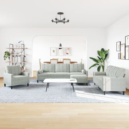 Мека мебел от 4 части с възглавници и болстери светлосив кадифе