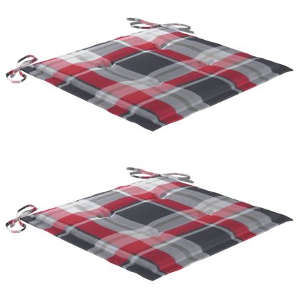 Люлеещ се стол с червена възглавница каре, тиково дърво масив