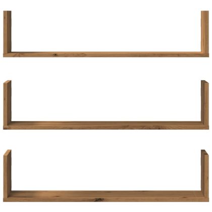 Стенни рафтове, 3 бр, дъб артизан, 80x18x18 см, инженерно дърво