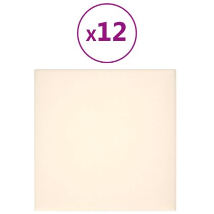 Стенни панели, 12 бр, кремави, 30x30 см, кадифе, 1,08 м²