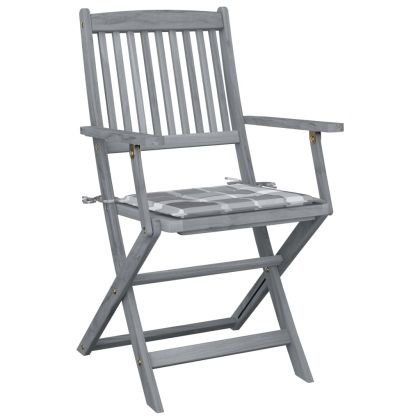 Сгъваеми градински столове, 6 бр, с възглавници, акация масив