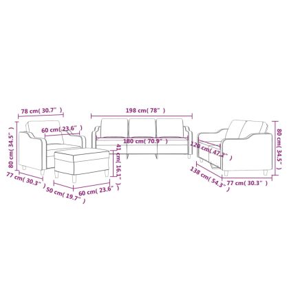 Комплект дивани от 4 части с възглавници, таупе, плат