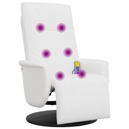 Масажен реклайнер стол с опора за крака, бял, изкуствена кожа