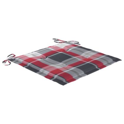 Градински столове с възглавници червено каре 3 бр тик масив