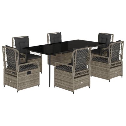 Градински трапезен комплект 7 части с възглавници сив полиратан