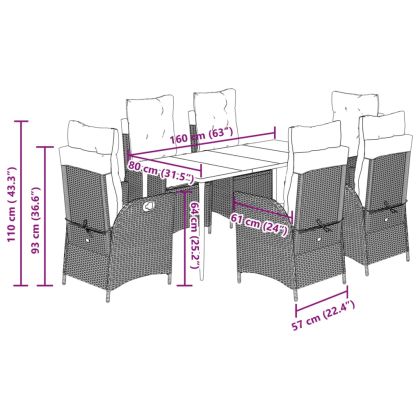 Градински комплект с възглавници, 7 части, бежов полиратан