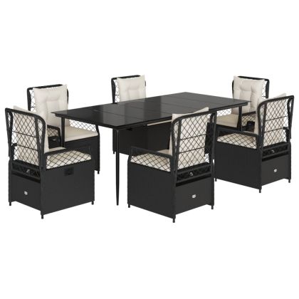 Градински трапезен комплект 7 части възглавници черен полиратан