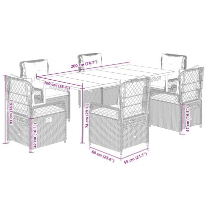 Градински трапезен комплект 7 части възглавници черен полиратан