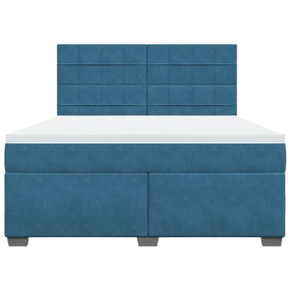 Боксспринг легло с матрак, синьо, 180x200 см, кадифе