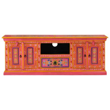 ТВ шкаф, розов, 110x30x40 см, масивно мангово дърво