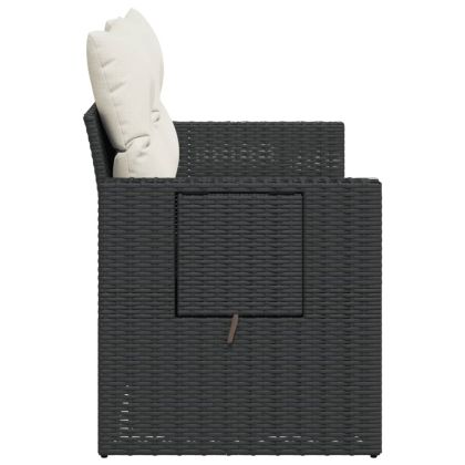 Градински диван с възглавници 2-местен черен полиратан