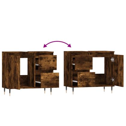 Шкаф за баня, опушен дъб, 65x33x60 см, инженерно дърво