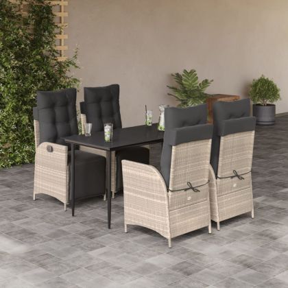 Градински трапезен комплект 5 части с възглавници светлосив