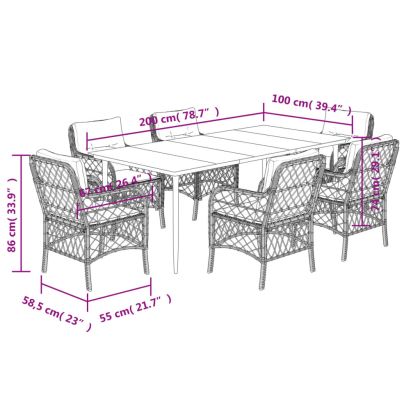 Градински комплект 7 части с възглавници светлосив полиратан