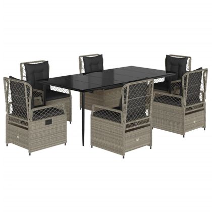 Градински комплект 7 части с възглавници светлосив полиратан