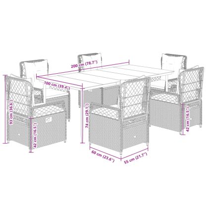 Градински комплект 7 части с възглавници светлосив полиратан
