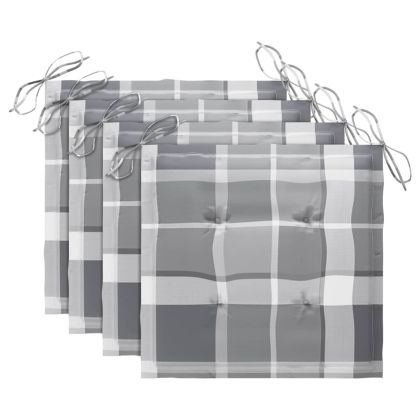 Градински столове с възглавници сиво каре 4 бр тик масив