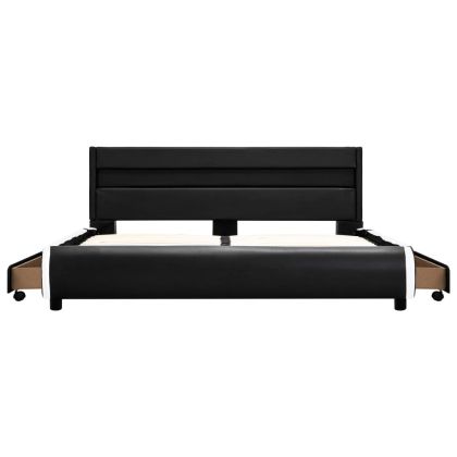 Рамка за легло с LED, черна, изкуствена кожа, 140x200 cм