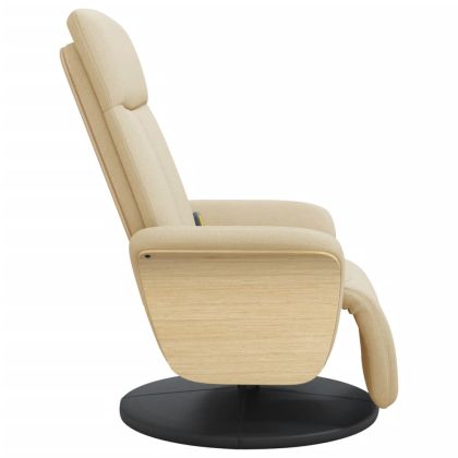 Масажен реклайнер стол с поставка за крака, кремав, текстил