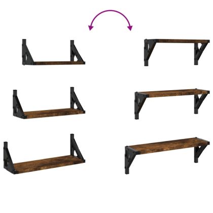 Комплект рафтове за стена, 3 бр, опушен дъб, инженерно дърво