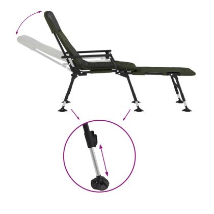 Риболовно легло с регулируеми лапи за кал, сгъваемо, зелено