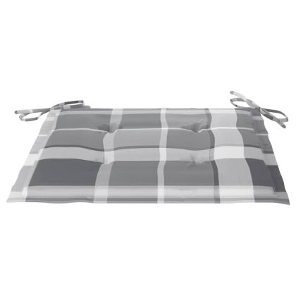 Градински столове, възглавници със сиво каре, 4 бр, тик масив