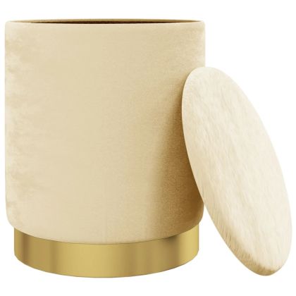 Кръгъл хокер за съхранение, кайсия, кадифе 31 x 37 cm