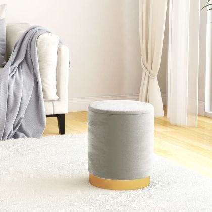 Кръгъл хокер за съхранение, светлосив, кадифе 31 x 37 cm