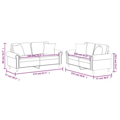 Комплект дивани от 2 части с възглавници сив изкуствена кожа