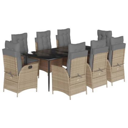 Градински комплект с възглавници, 9 части, бежов полиратан