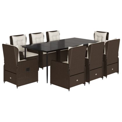 Градински трапезен комплект възглавници 9 части кафяв полиратан