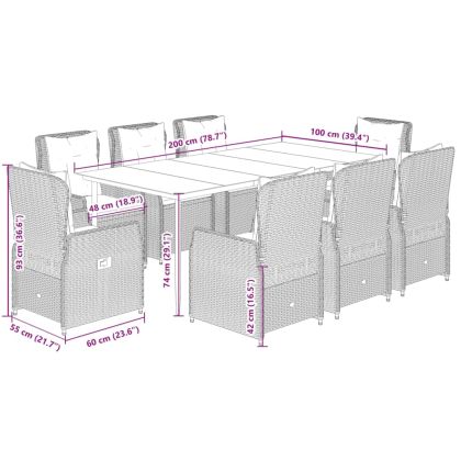 Градински трапезен комплект възглавници 9 части кафяв полиратан