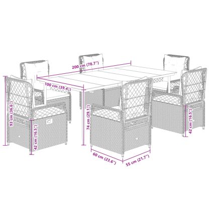 Градински трапезен комплект възглавници 7 части кафяв полиратан