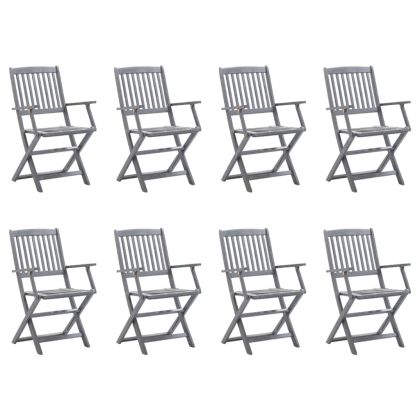 Сгъваеми градински столове, 8 бр, с възглавници, акация масив