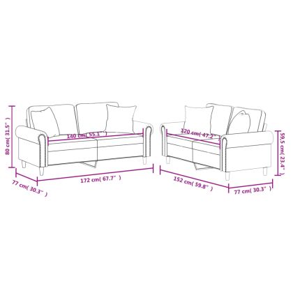 Комплект дивани от 2 части с възглавници кремав изкуствена кожа
