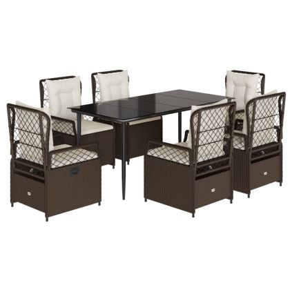 Градински трапезен комплект възглавници 7 части кафяв полиратан