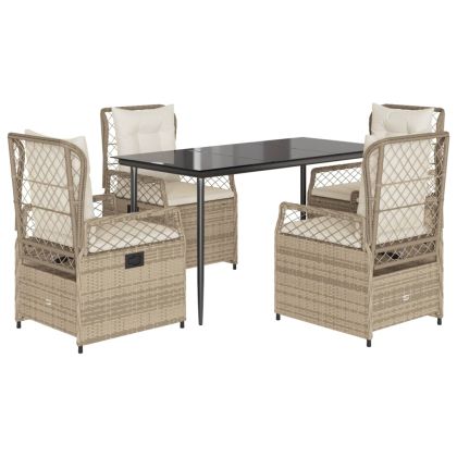 Градински комплект с възглавници, 5 части, бежов полиратан