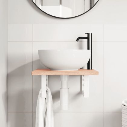 Стенен рафт за мивка, стомана и масивно дърво дъб