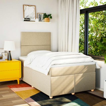 Боксспринг легло с матрак, кремаво, 120x190 см, плат