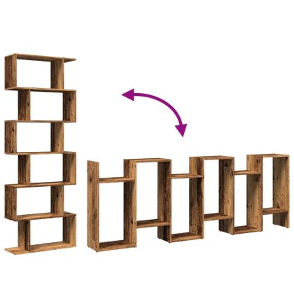 Разделител за стая / библиотека 6 нива старо дърво 70x24x193 см