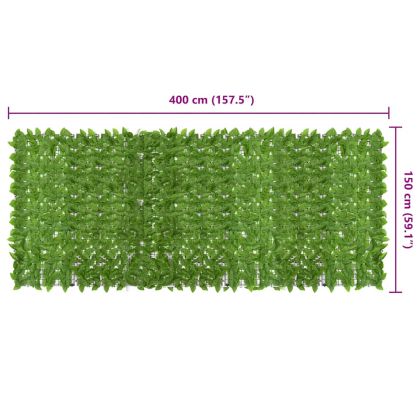 Балконски параван със зелени листа, 400x150 см