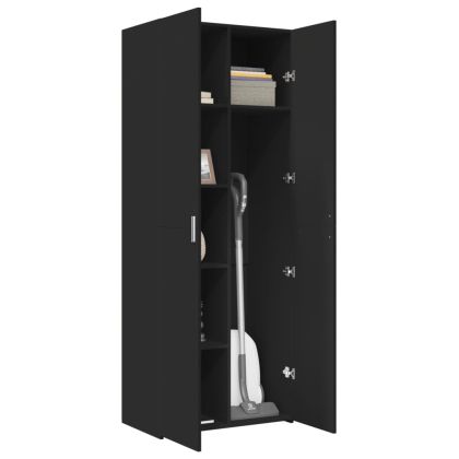 Висок шкаф, черен, 70x42,5x185 см, инженерно дърво