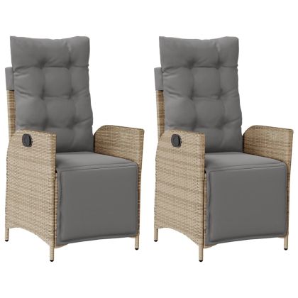 Накланящи градински столове с подложка 2 бр, бежов, полиратан