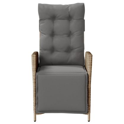 Накланящи градински столове с подложка 2 бр, бежов, полиратан